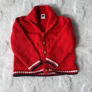 Janie and Jack Boys 18 24 Months Red Collar Knit Button Up Cardigan Sweater